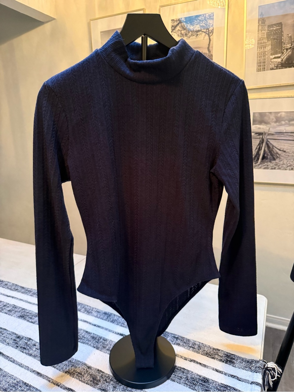 Lulu's Navy Ribbed Turtleneck Bodysuit Sweater